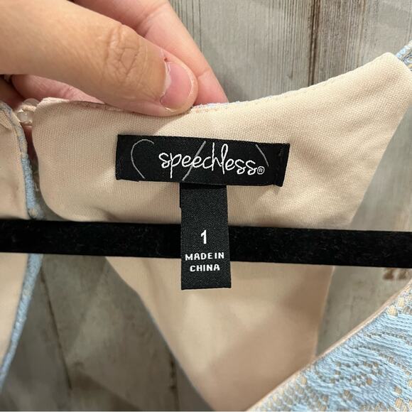 Speechless Blue Lace Overlay Open Back Party Dress - Picture 3 of 8